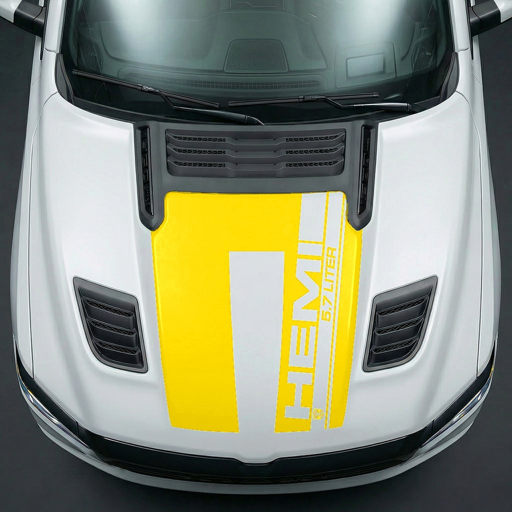 Hood Panel Decal/Sticker - Premium 5.7L HEMI Vertical Racing Stripe Graphic Kit - For Dodge Ram 2019-2025 - Premium Vinyl