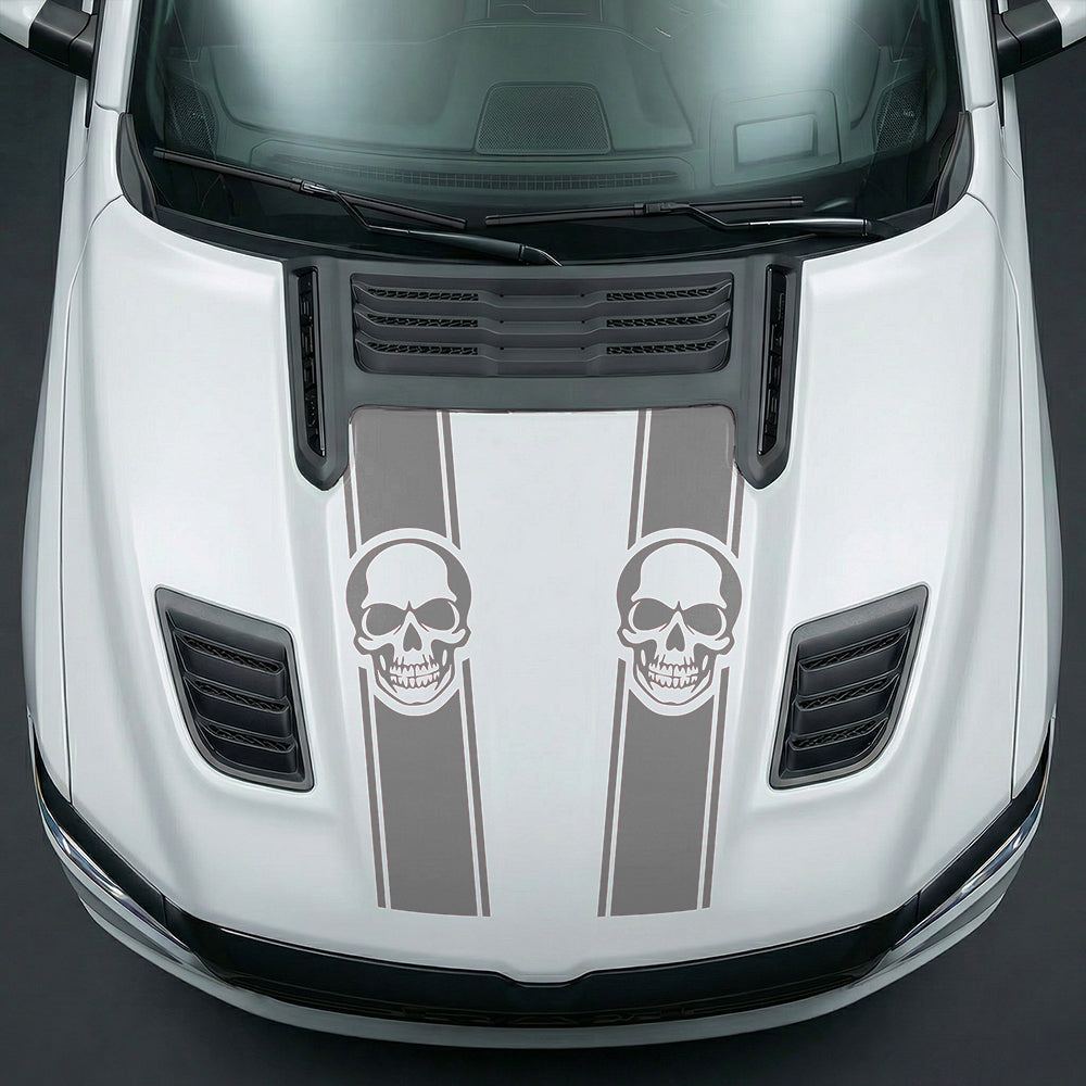 Hood Panel Decal/Sticker - Sinister Skull Racing Stripes Graphic Kit - For Dodge Ram 2019-2025 - Premium Vinyl