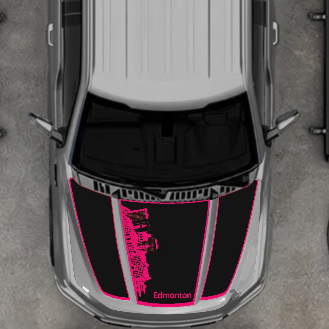 Hood Panel Decal/Sticker - Edmonton Skyline - Border Graphic Kit - For Ford F-150 2020-2026 - Premium Vinyl