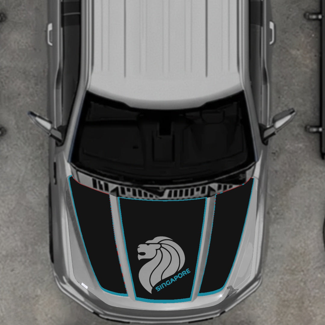 Hood Panel Decal/Sticker - Singapore - Cut  - Border Graphic Kit - For Ford F-150 2020-2026 - Premium Vinyl