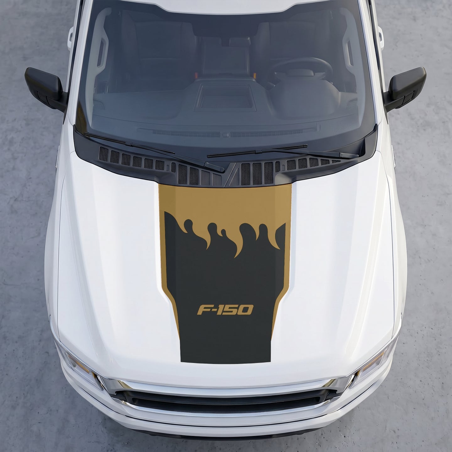 Hood Panel Decal/Sticker - Fire Flame Wave Hood Decal Wrap – Bold Liquid Flame Vector Graphic Kit - For Ford F-150 F150 2015-2020 - Premium Vinyl