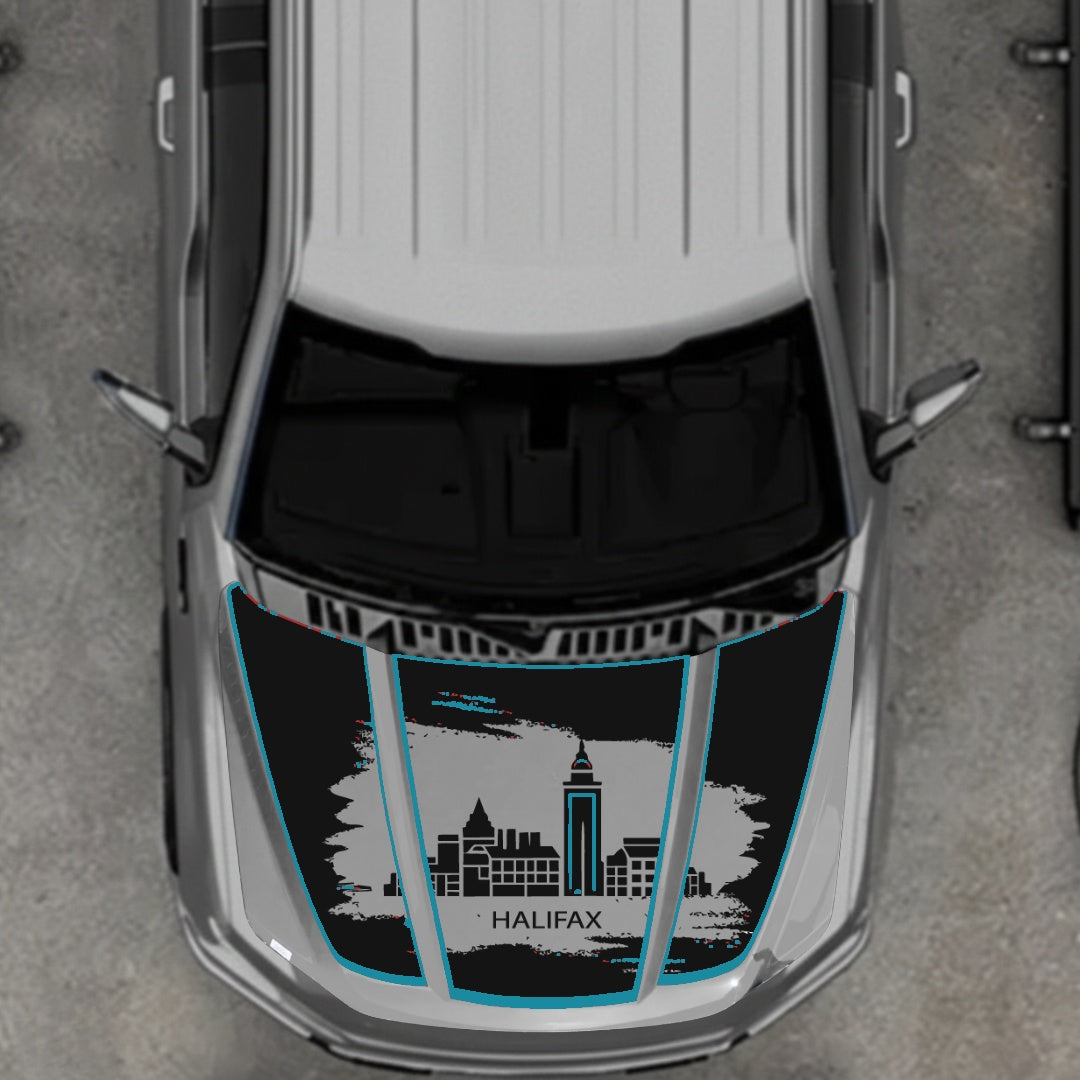 Hood Panel Decal/Sticker - Halifax - Cut - Border Graphic Kit - For Ford F-150 2020-2026 - Premium Vinyl