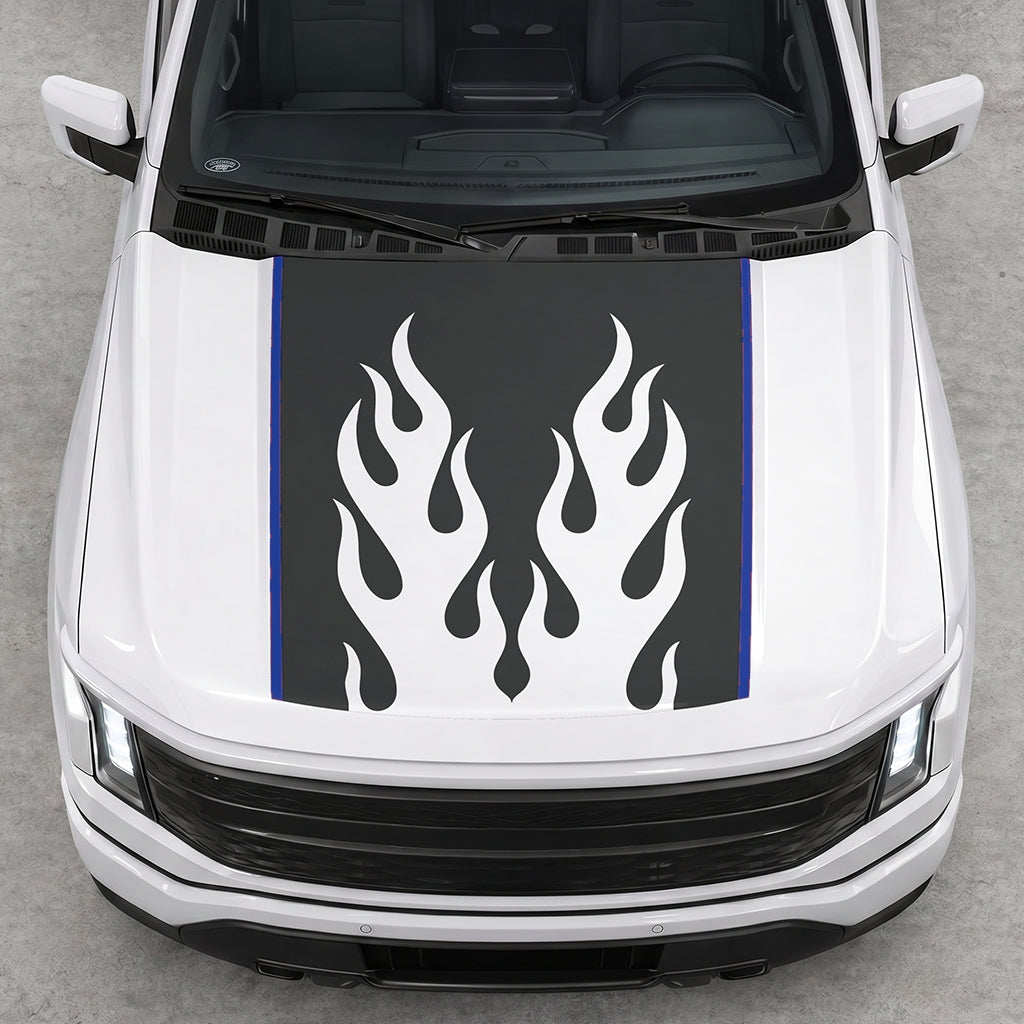 Hood Panel Decal/Sticker - Twin Burning Flames Graphic Decal Graphic Kit - For Ford F-150 2015-2020 - Premium Vinyl