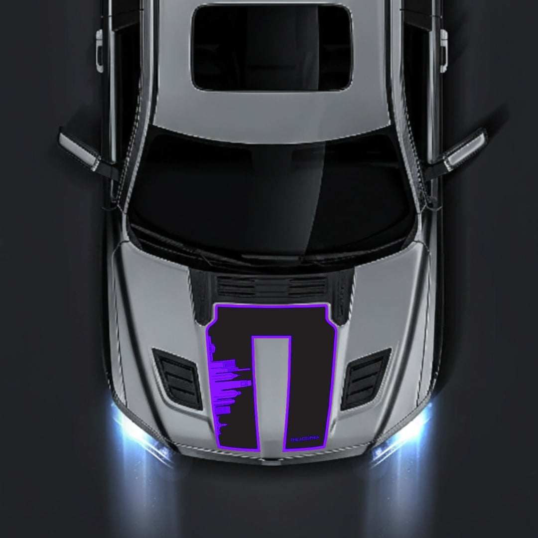 Performance Hood Panel Decal/Sticker - Philadelphia Skyline - Border Graphic Kit - For Dodge RAM 1500 2019-2025 - Premium Vinyl