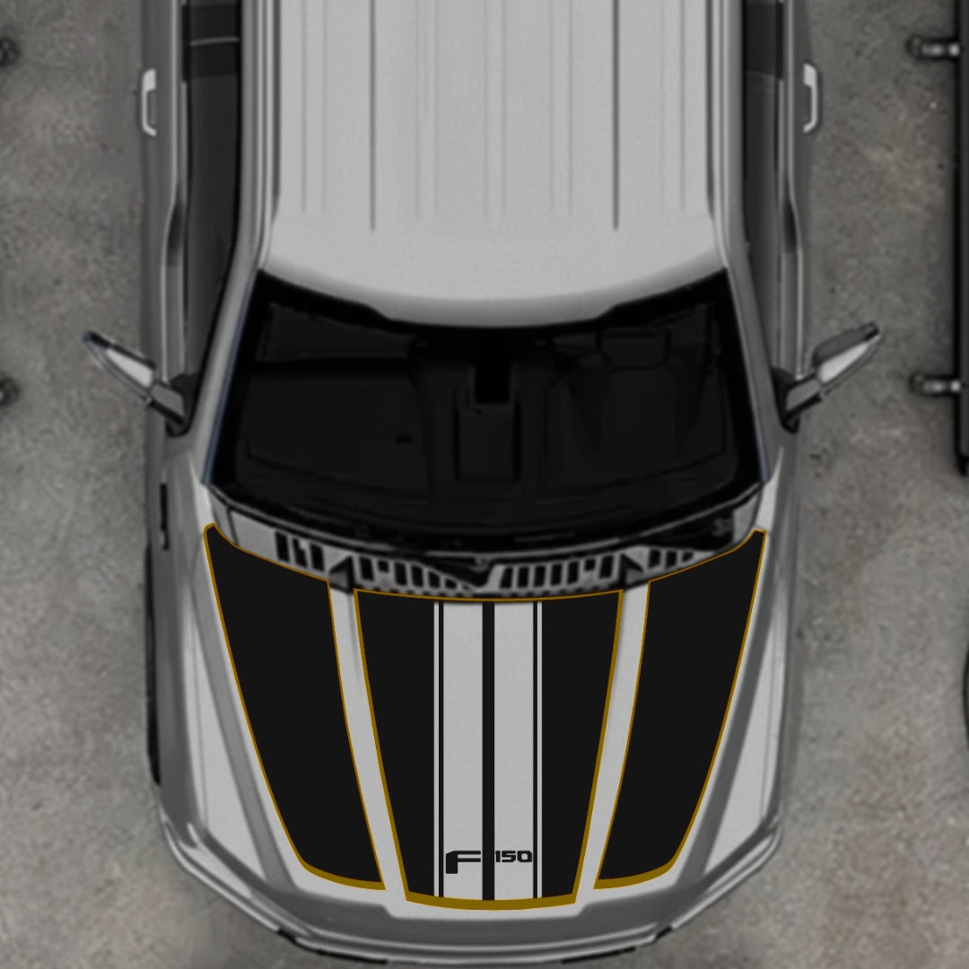Hood Panel Decal/Sticker - Style 1 - Cut - Border Graphic Kit - For Ford F-150 2020-2026 - Premium Vinyl