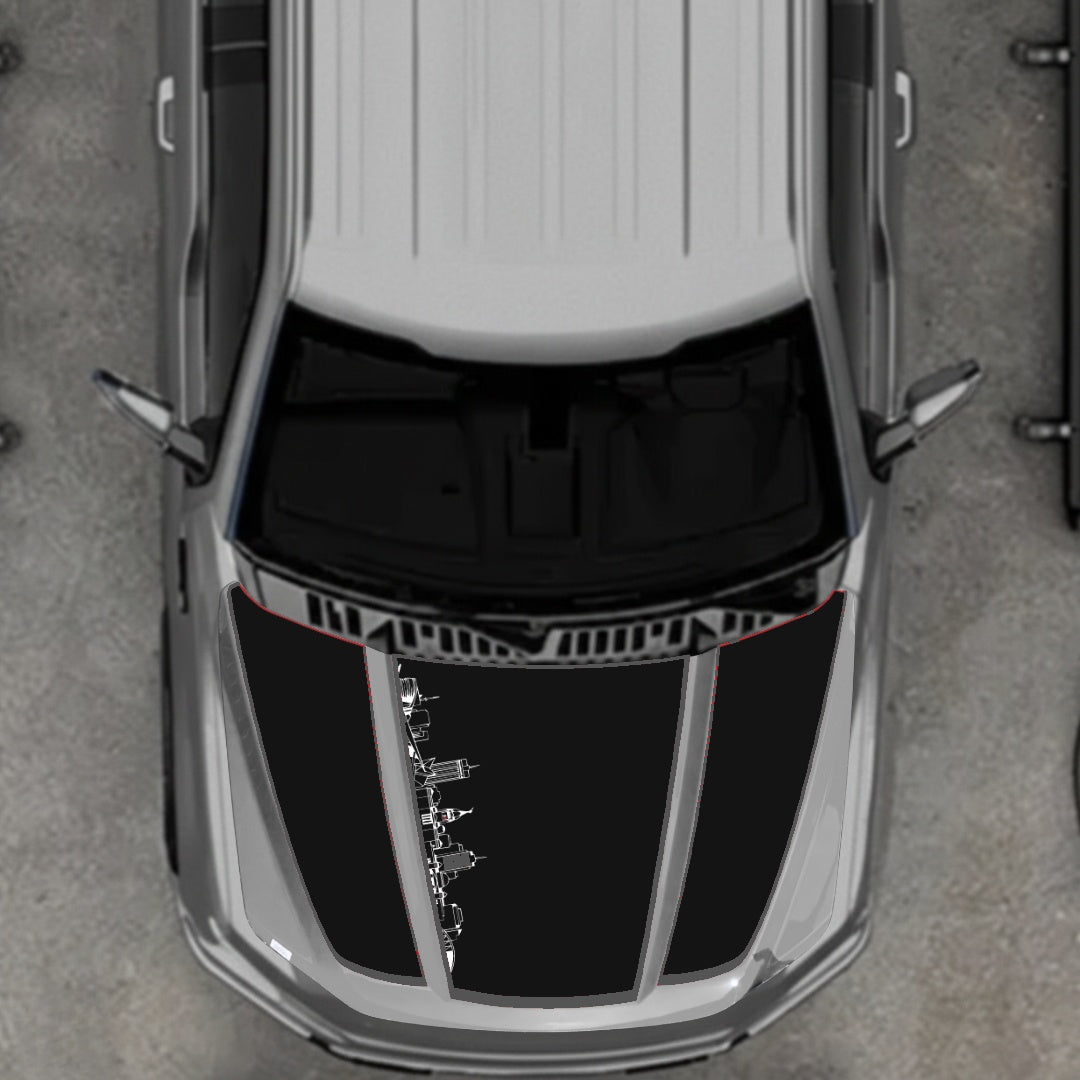 Hood Panel Decal/Sticker - Winnipeg Skyline - Cut - Border Graphic Kit - For Ford F-150 2020-2026 - Premium Vinyl