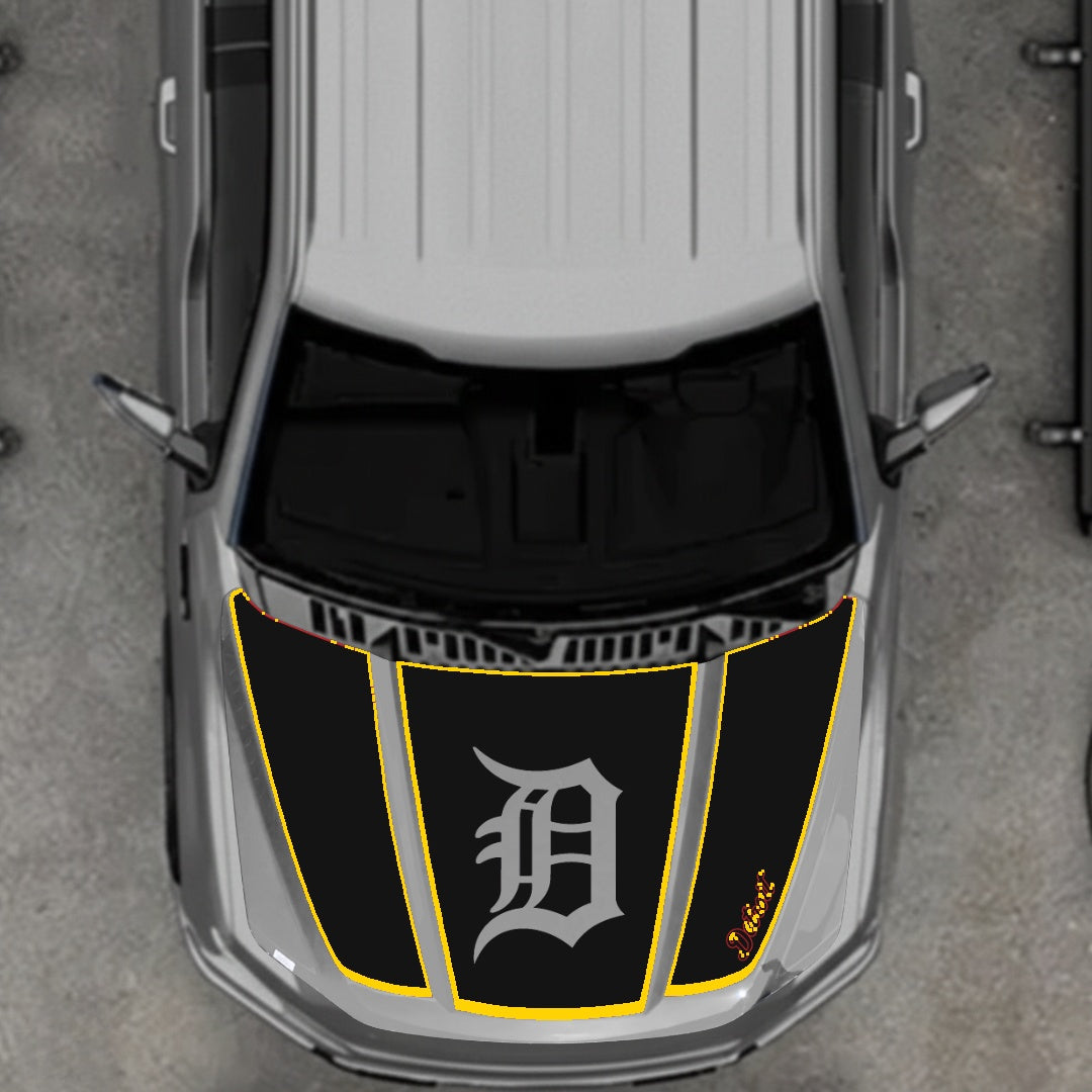 Hood Panel Decal/Sticker - Detroit Intial - Cut - Border Graphic Kit - For Ford F-150 2020-2026 - Premium Vinyl