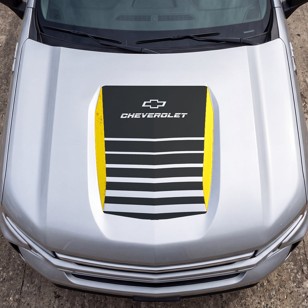 Hood Panel Decal/Sticker - Solid Wavy Border Graphic Decal Graphic Kit - For Chevrolet Silverado 2019-2024 - Premium Vinyl
