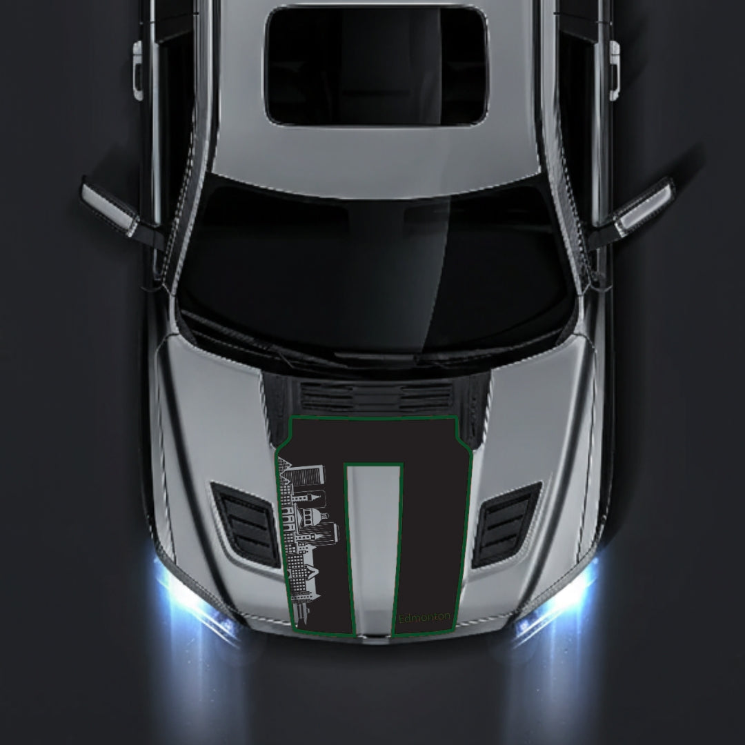 Hood Panel Decal/Sticker - Edmonton Skyline - Cut - Border Graphic Kit - For Dodge RAM 1500 2019-2025 - Premium Vinyl
