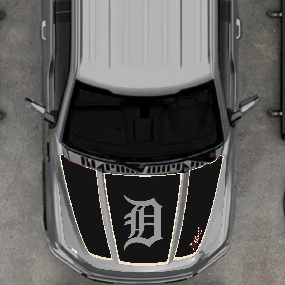 Hood Panel Decal/Sticker - Detroit Intial - Cut - Border Graphic Kit - For Ford F-150 2020-2026 - Premium Vinyl