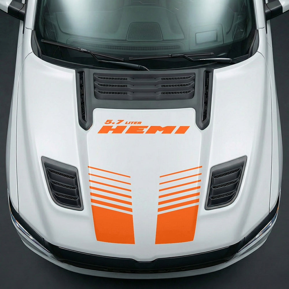 Hood Panel Decal/Sticker - Aggressive 5.7L HEMI Slotted Strobe - Cut Graphic Kit - For Dodge Ram 2019-2025 - Premium Vinyl