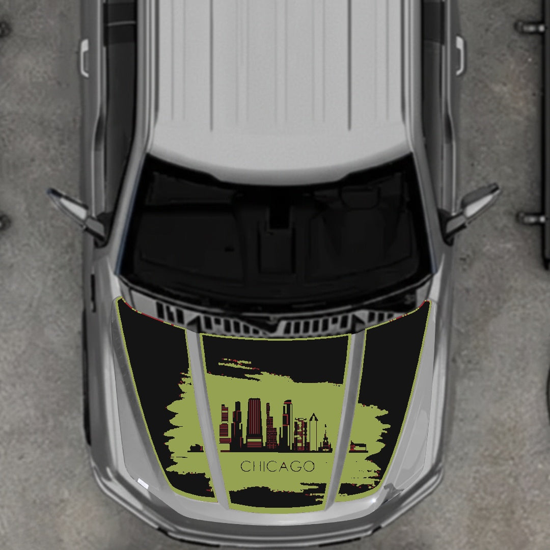 Hood Panel Decal/Sticker - Chicago - Border Graphic Kit - For Ford F-150 2020-2026 - Premium Vinyl
