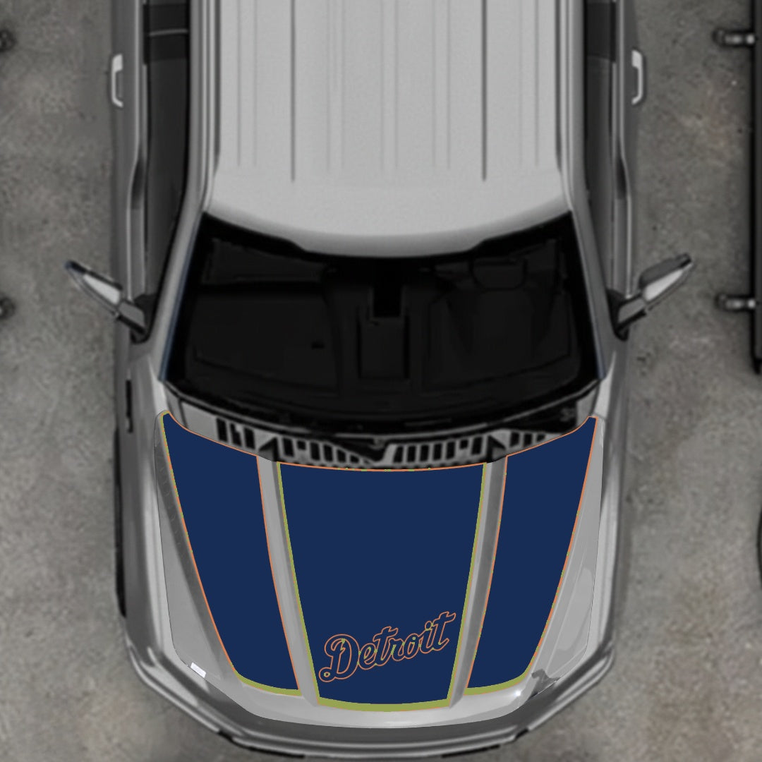 Hood Panel Decal/Sticker - Detroit Blue - Border Graphic Kit - For Ford F-150 2020-2026 - Premium Vinyl