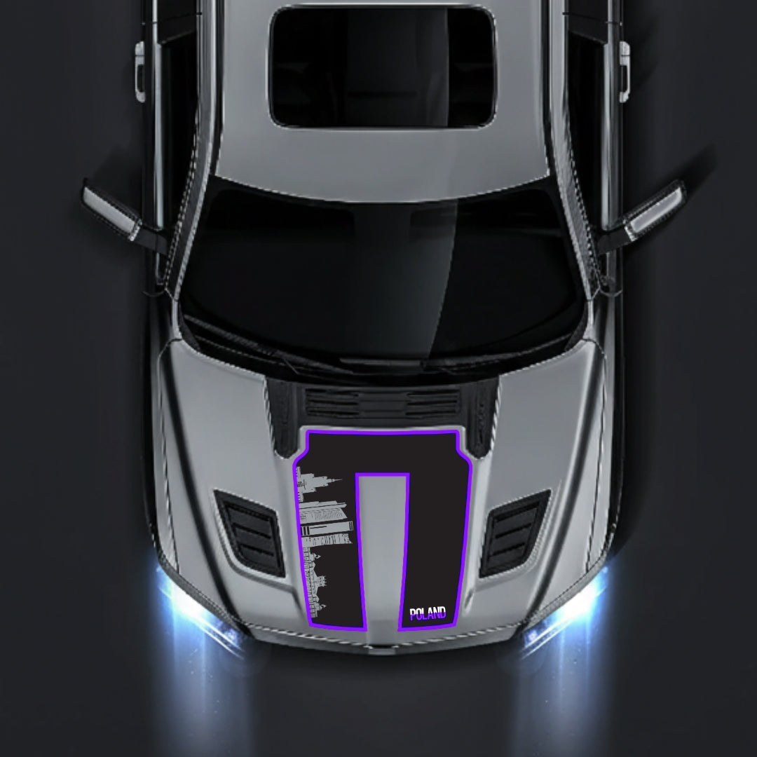 Performance Hood Panel Decal/Sticker - Poland Skyline - Cut - Border Graphic Kit - For Dodge RAM 1500 2019-2025 - Premium Vinyl