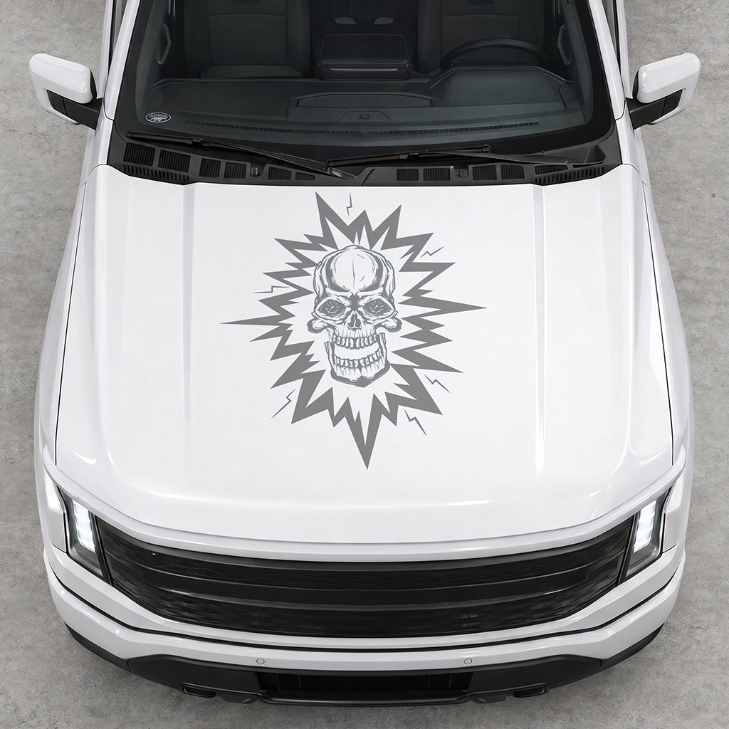 Hood Panel Decal/Sticker - Cut Electric Skull Graphic Decal Graphic Kit - For FORD F-150 2015-2020 - Premium Vinyl