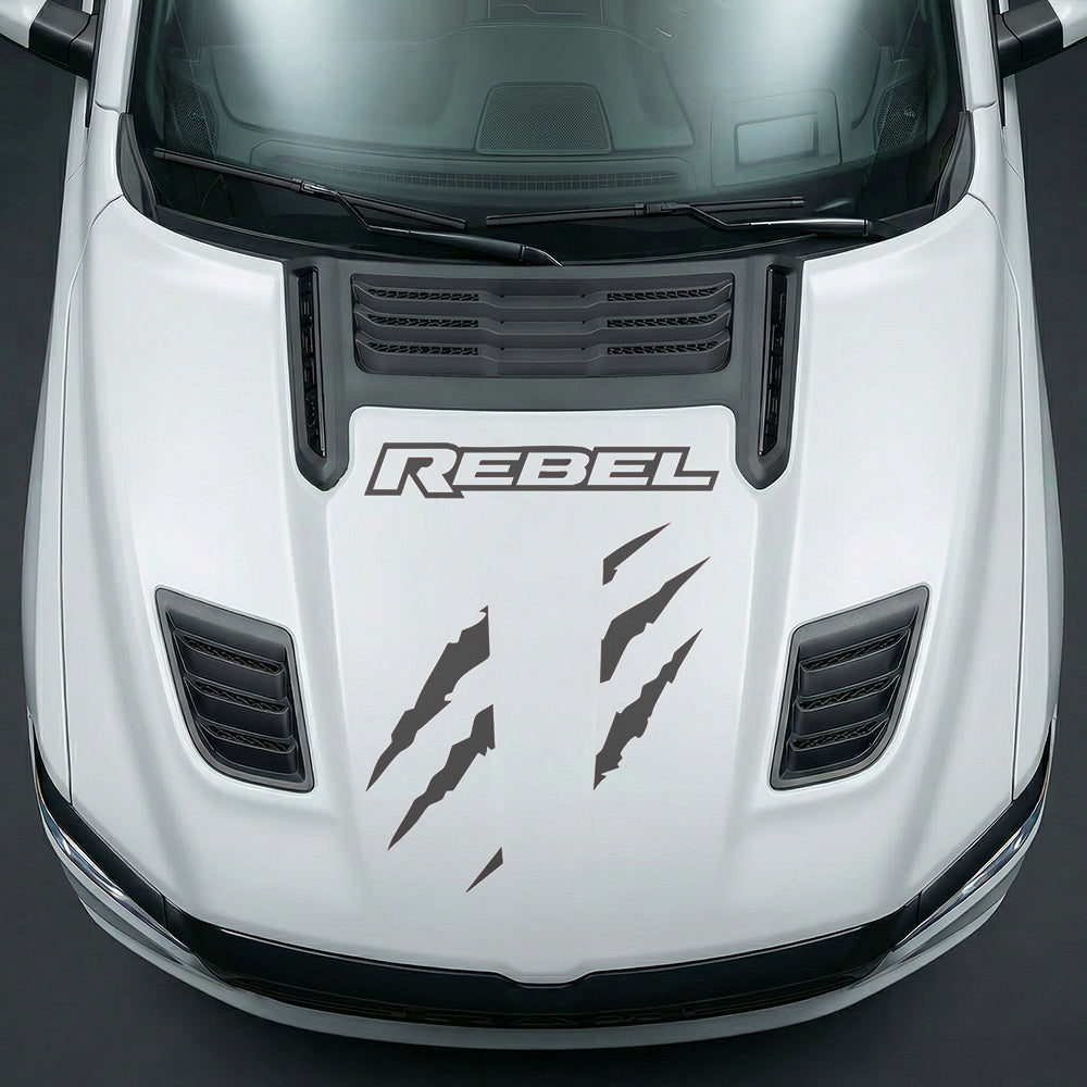 Hood Panel Decal/Sticker - Fierce REBEL Monster Slash - Cut Graphic Kit - For Dodge Ram 2019-2025 - Premium Vinyl