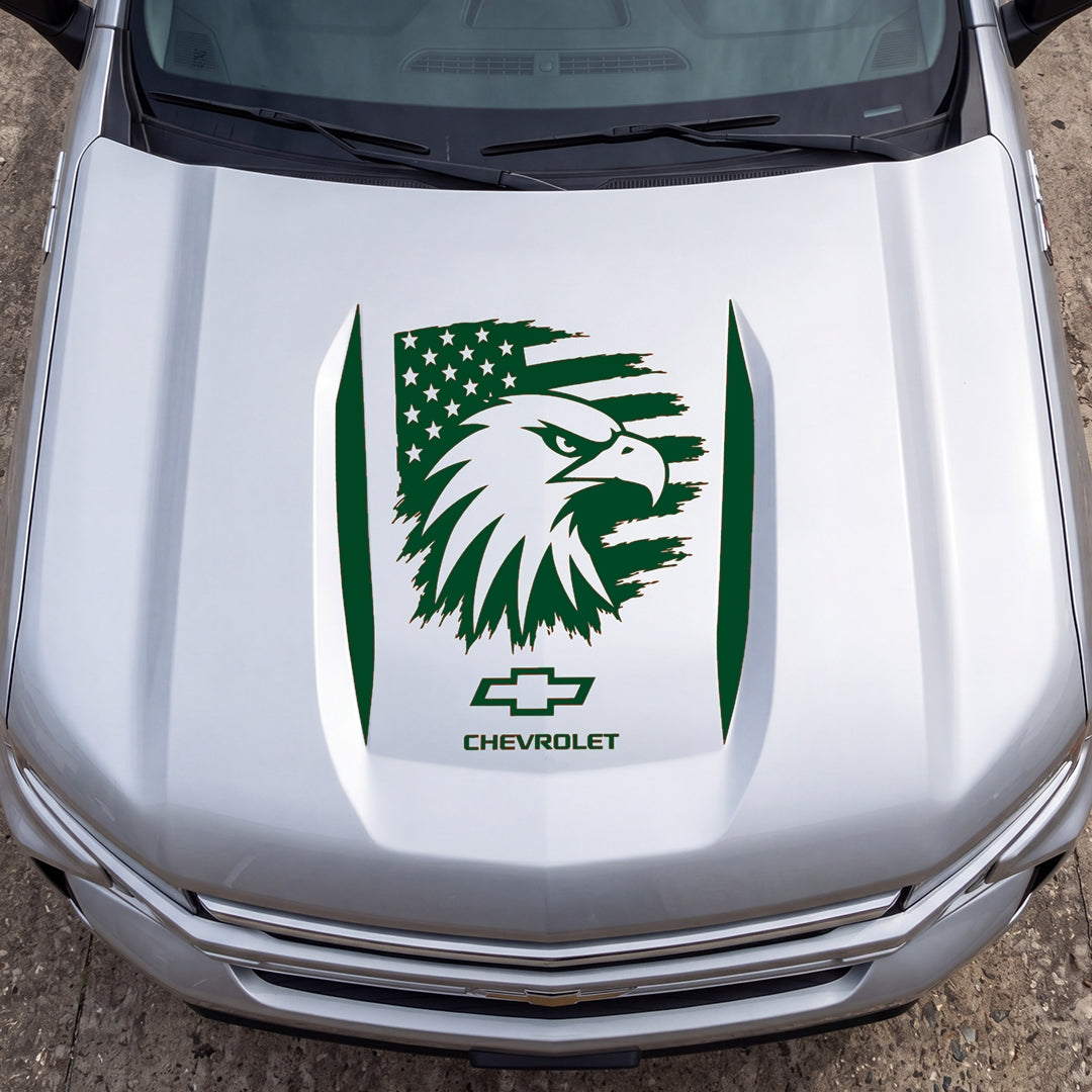 Hood Panel Decal/Sticker - Proud American Eagle Head Graphic Decal Graphic Kit - For Chevrolet Silverado 2019-2024 - Premium Vinyl