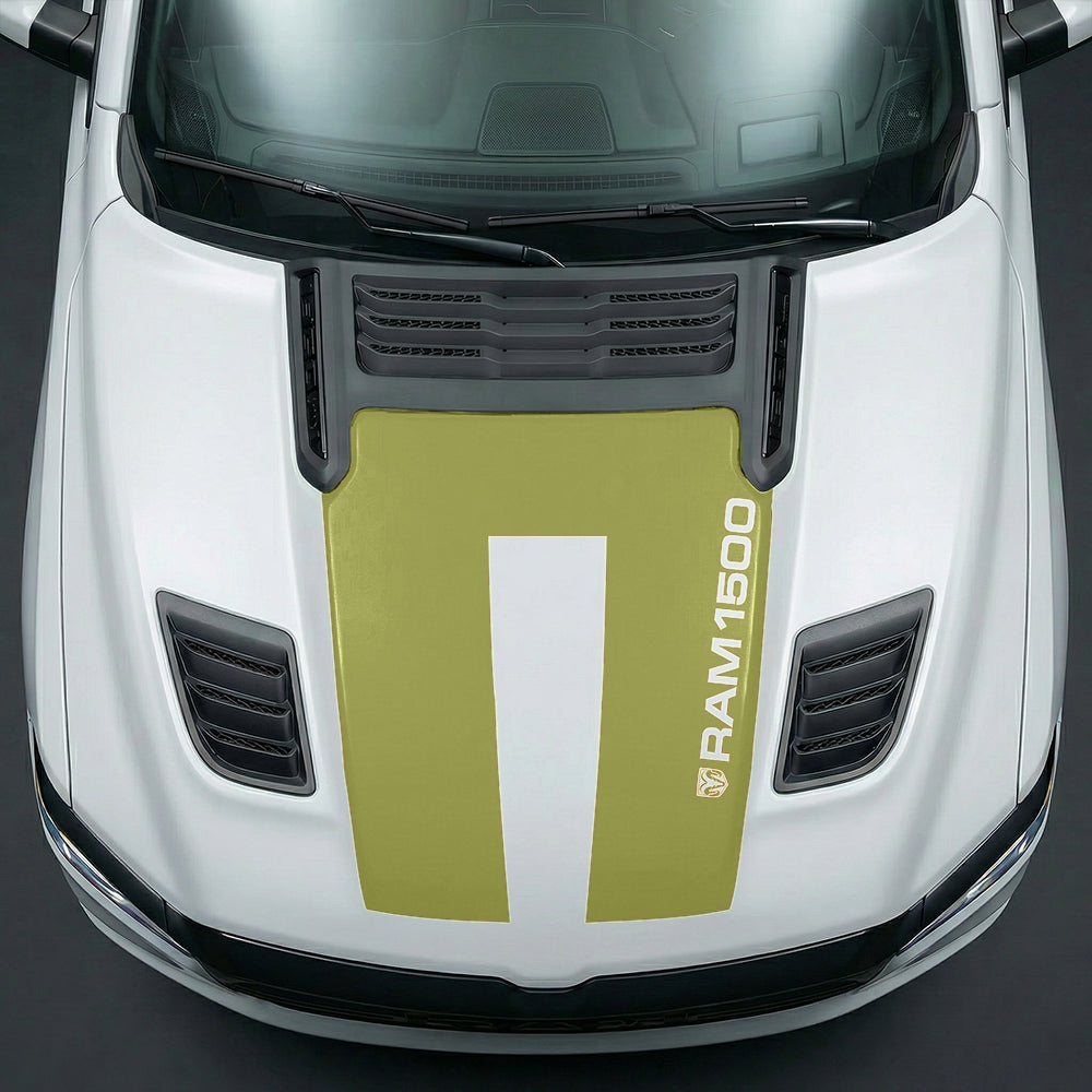 Hood Panel Decal/Sticker - Sleek Vertical RAM 1500 Text & Logo Minimalist Graphic Kit - For Dodge Ram 2019-2025 - Premium Vinyl