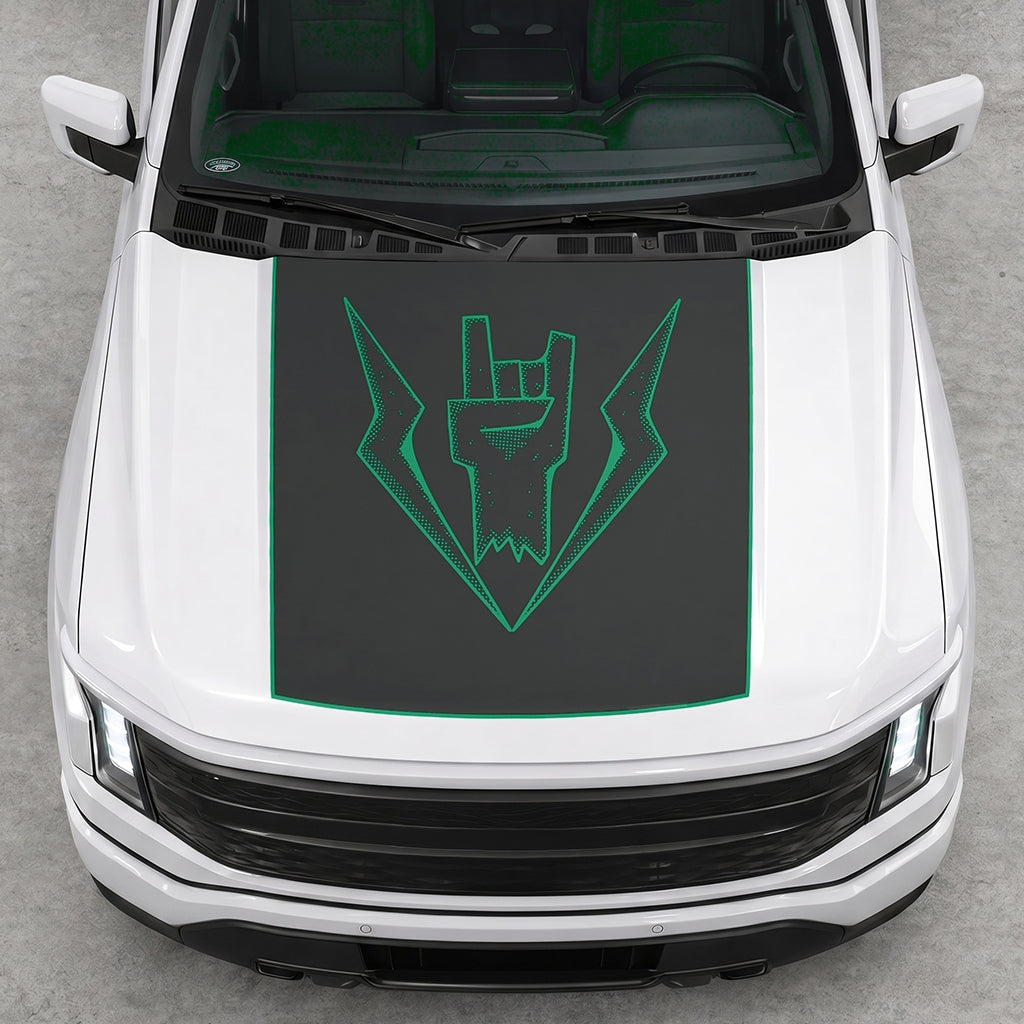 Hood Panel Decal/Sticker - Lightning Rock Hand Graphic Decal Graphic Kit - For FORD F-150 2015-2020 - Premium Vinyl