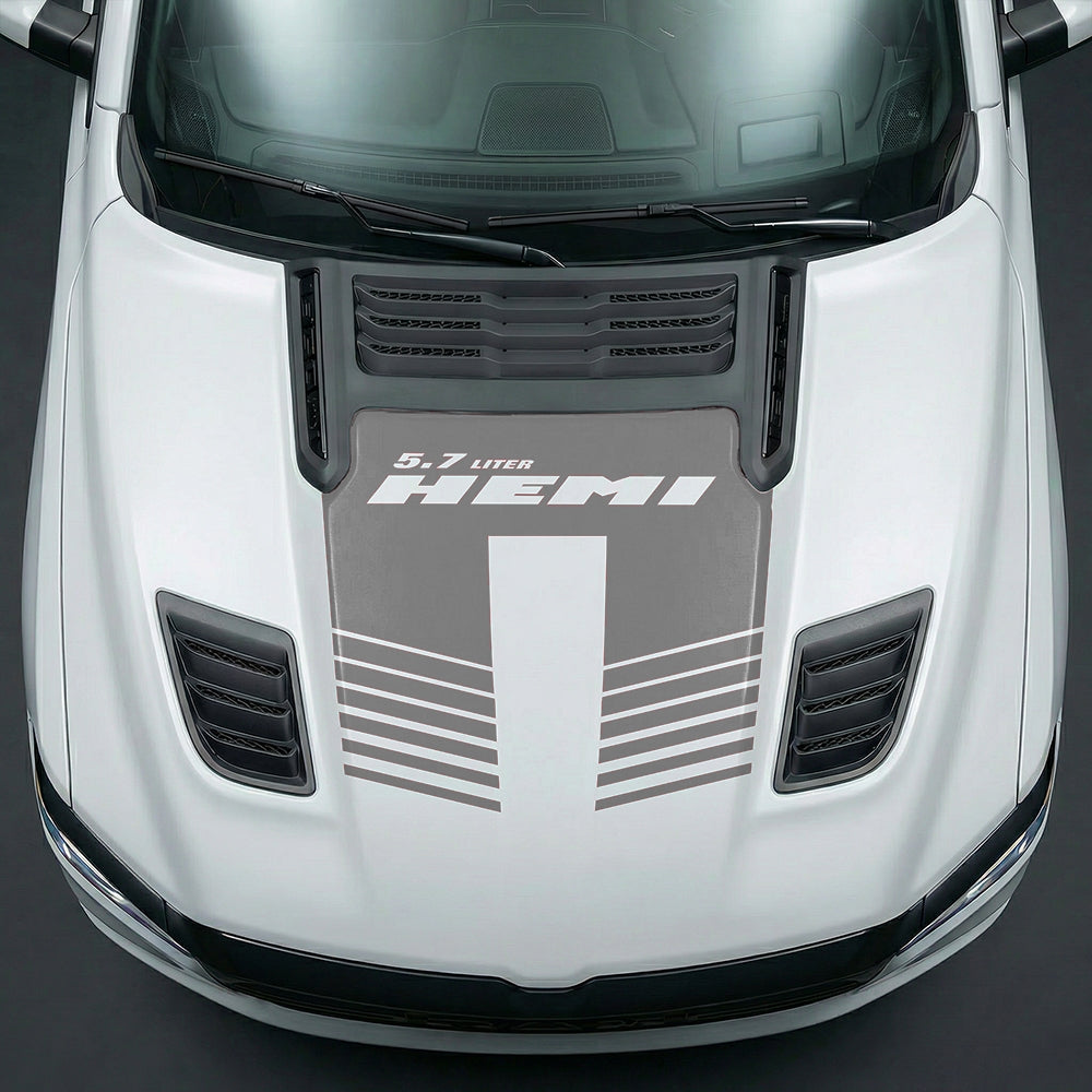 Hood Panel Decal/Sticker - Aggressive 5.7L HEMI Slotted Strobe Graphic Kit - For Dodge Ram 2019-2025 - Premium Vinyl