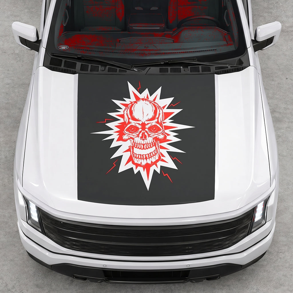 Hood Panel Decal/Sticker - Electric Skull Graphic Decal Graphic Kit - For FORD F-150 2015-2020 - Premium Vinyl