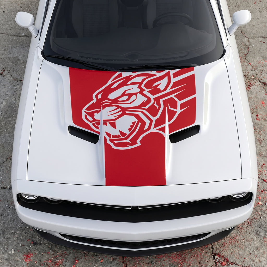 Hood Panel Decal/Sticker - Hellcat Predator Shadow - Aggressive Full-Face Jungle Cat Graphic Kit - For Dodge Challenger 2015-2024 - Premium Vinyl