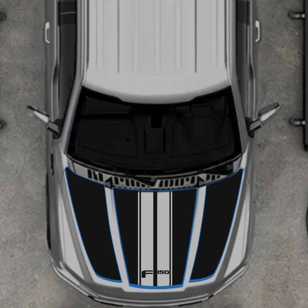 Hood Panel Decal/Sticker - Style 1 - Cut - Border Graphic Kit - For Ford F-150 2020-2026 - Premium Vinyl