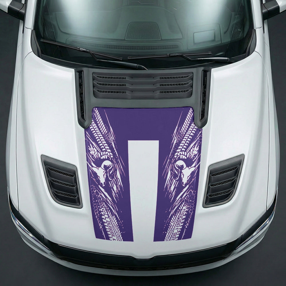 Hood Panel Decal/Sticker - Extreme Tread & Slash Ram Mascot U-Shape Graphic Kit - For Dodge Ram 2019-2025 - Premium Vinyl