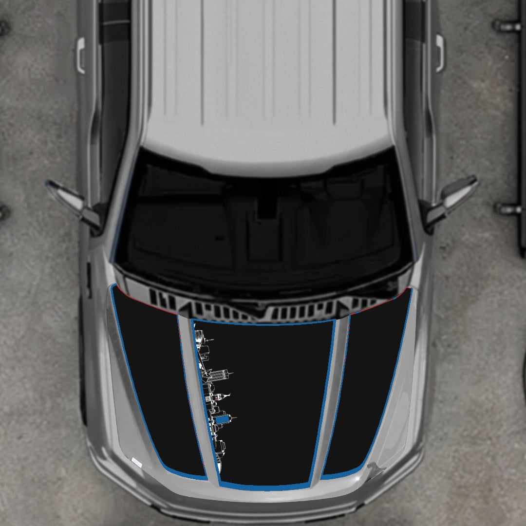 Hood Panel Decal/Sticker - Winnipeg Skyline - Cut - Border Graphic Kit - For Ford F-150 2020-2026 - Premium Vinyl