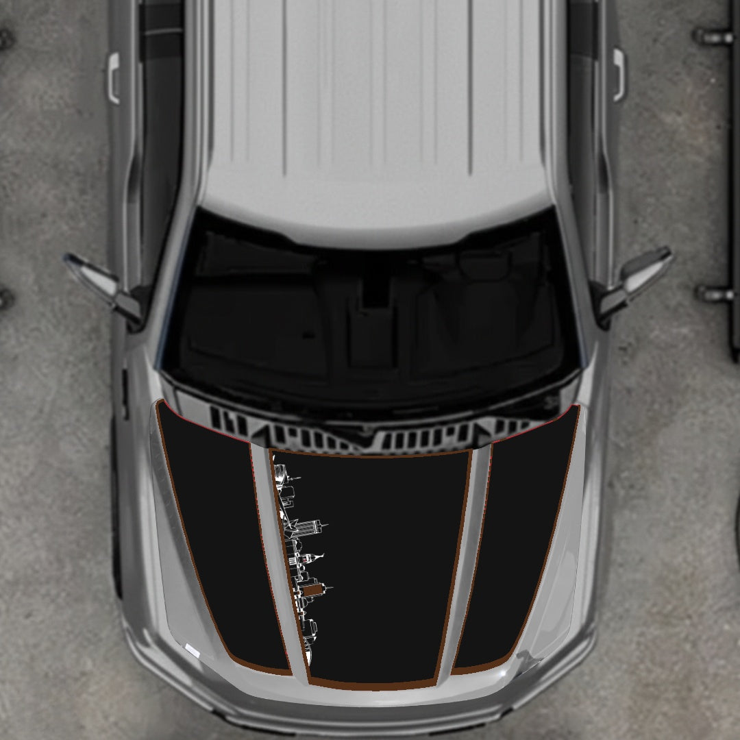 Hood Panel Decal/Sticker - Winnipeg Skyline - Cut - Border Graphic Kit - For Ford F-150 2020-2026 - Premium Vinyl