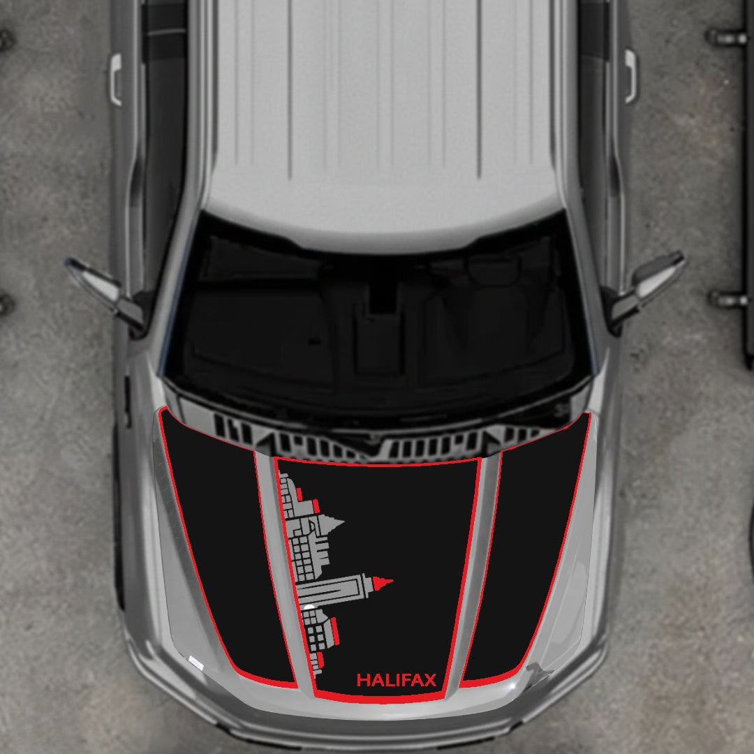 Hood Panel Decal/Sticker - Halifax Skyline - Cut - Border Graphic Kit - For Ford F-150 2020-2026 - Premium Vinyl