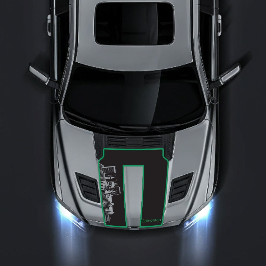 Hood Panel Decal/Sticker - Edmonton Skyline - Cut - Border Graphic Kit - For Dodge RAM 1500 2019-2025 - Premium Vinyl