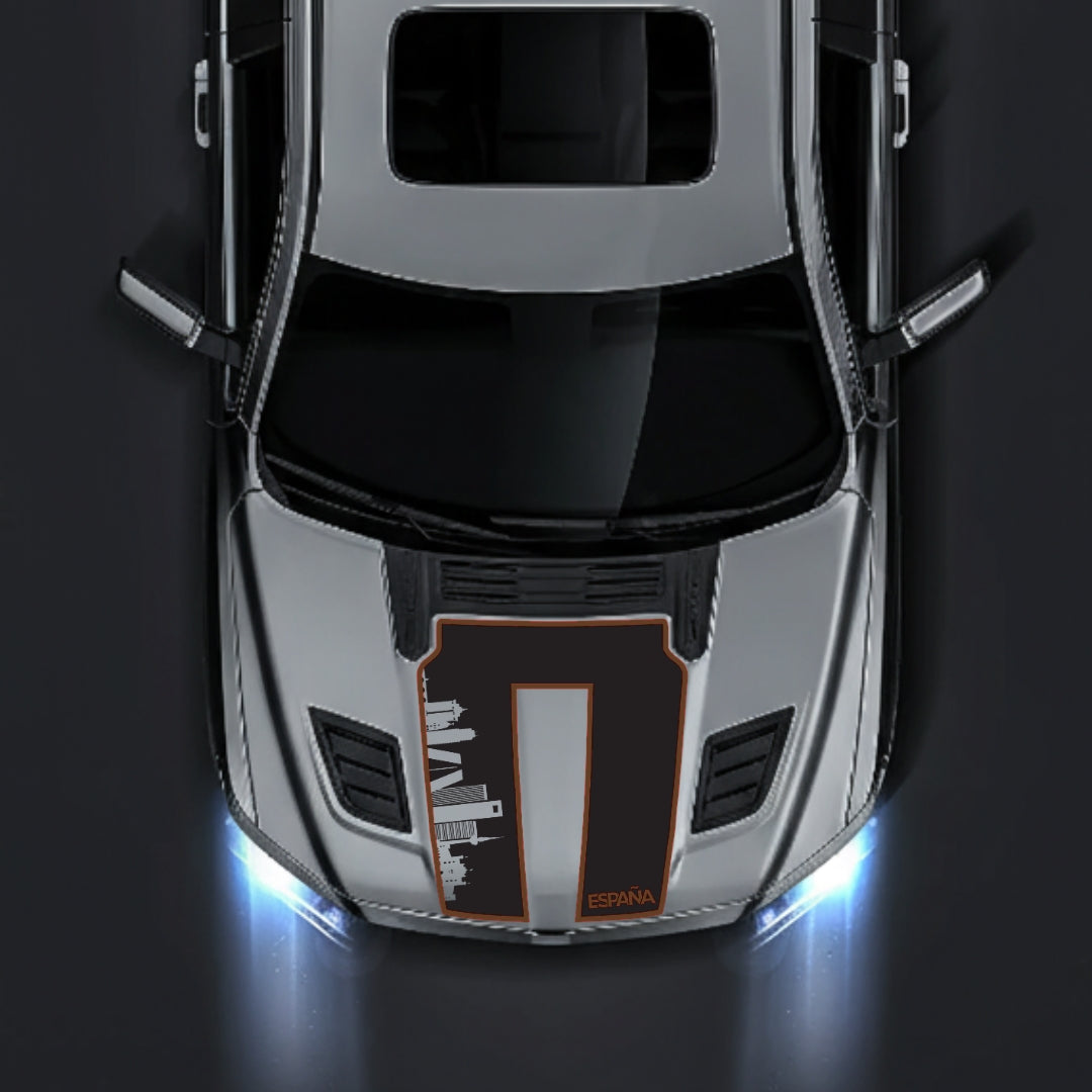 Hood Panel Decal/Sticker - Spain Skyline - Cut - Border Graphic Kit - For Dodge RAM 1500 2019-2025 - Premium Vinyl