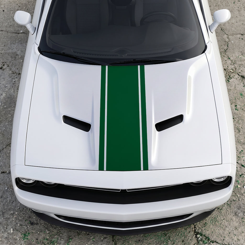 Hood Panel Decal/Sticker - Classic Rally Center Stripe - Dual-Pin Accent Hood & Trunk Racing Graphic Kit - For Dodge Challenger 2015-2024 - Premium Vinyl