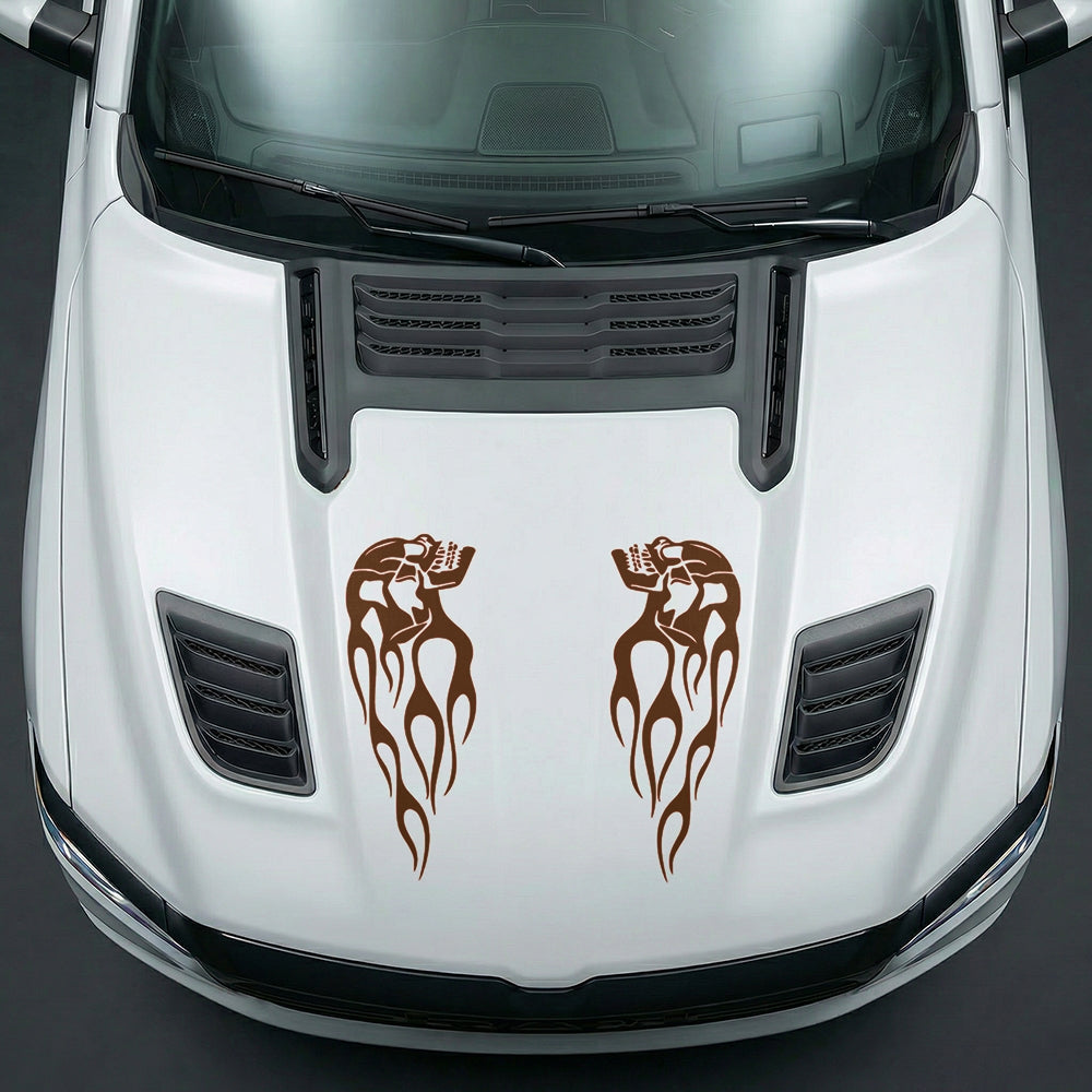 Hood Panel Decal/Sticker - Fiery Skulls Custom U-Shape - Cut Graphic Kit - For Dodge Ram 2019-2025 - Premium Vinyl