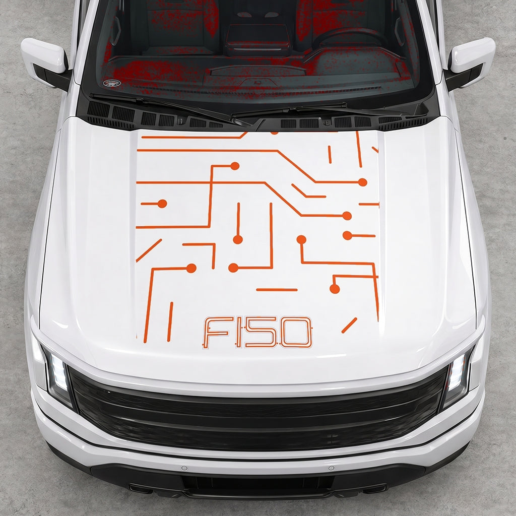 Hood Panel Decal/Sticker - Cut Electric Circuit Graphic Decal Graphic Kit - For FORD F-150 2015-2020 - Premium Vinyl