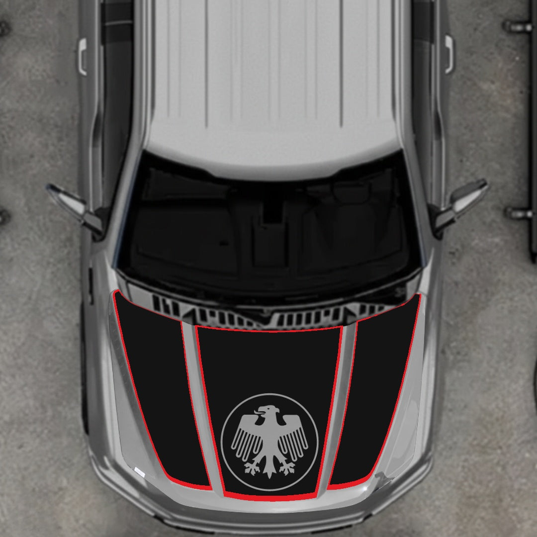 Hood Panel Decal/Sticker - Germany Logo - Cut - Border Graphic Kit - For Ford F-150 2020-2026 - Premium Vinyl