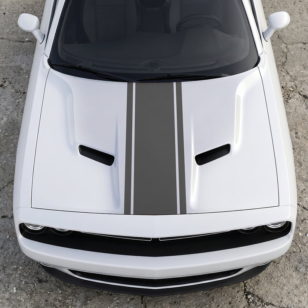 Hood Panel Decal/Sticker - Classic Rally Center Stripe - Dual-Pin Accent Hood & Trunk Racing Graphic Kit - For Dodge Challenger 2015-2024 - Premium Vinyl