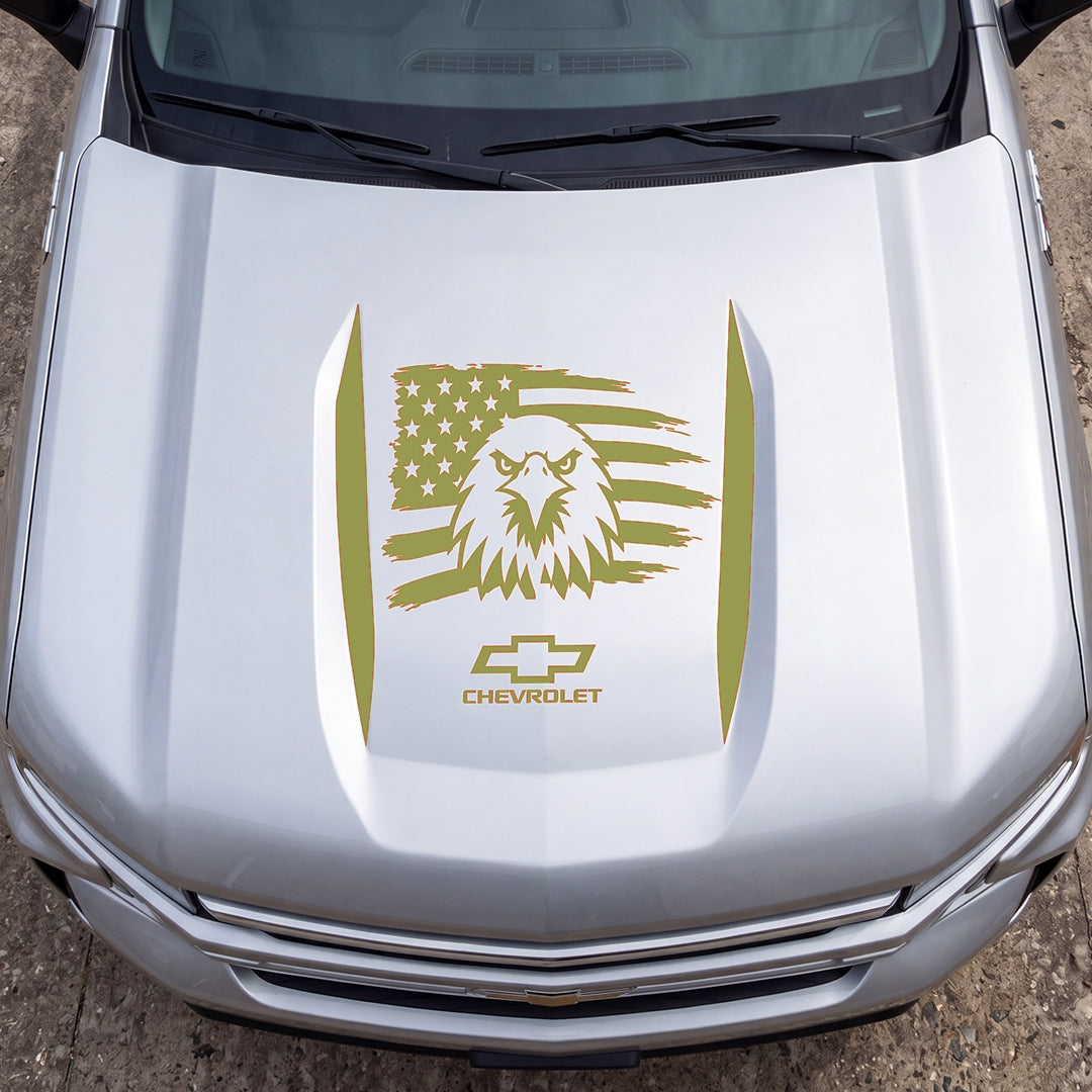 Hood Panel Decal/Sticker - American Facing Eagle Graphic Decal Graphic Kit - For Chevrolet Silverado 2019-2024 - Premium Vinyl