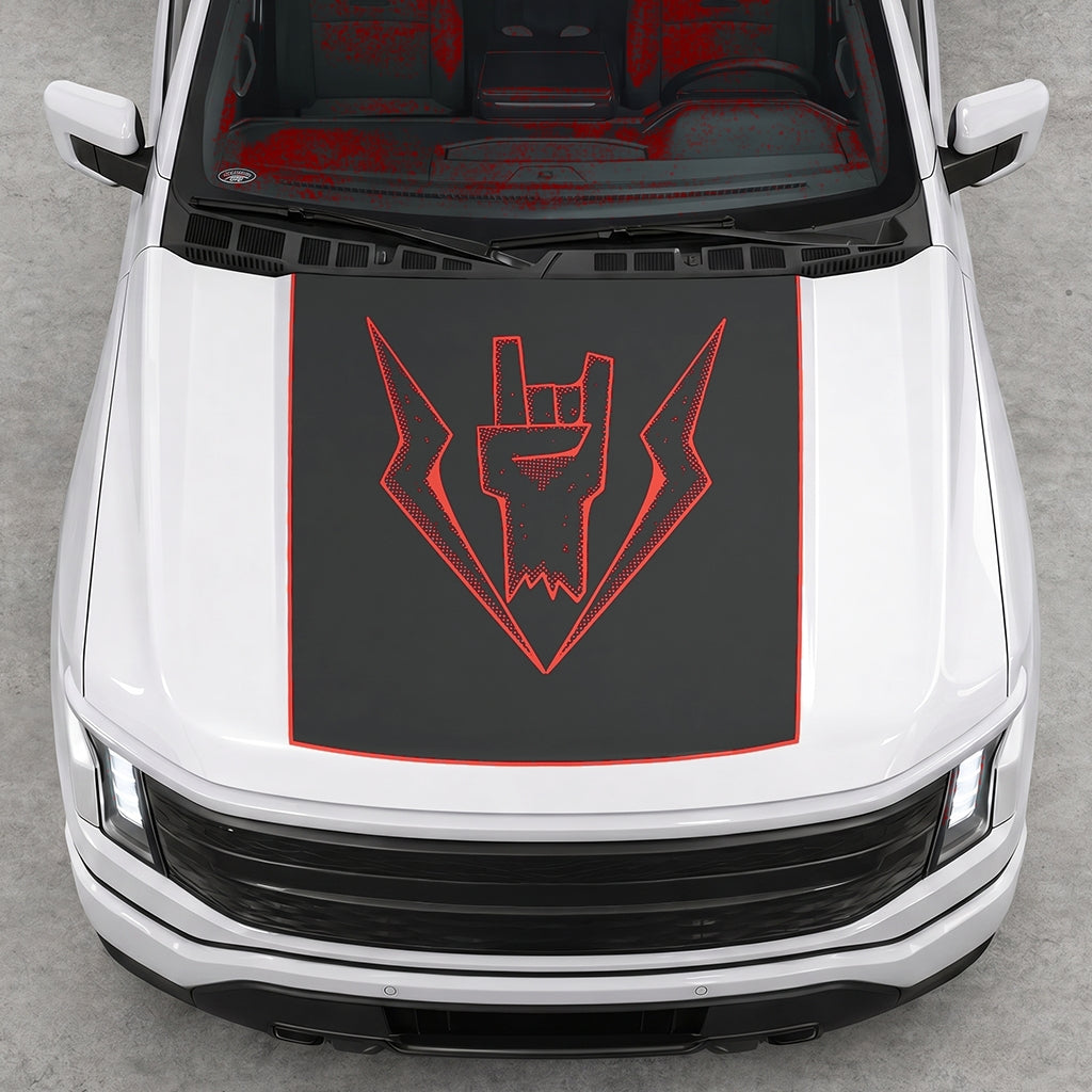 Hood Panel Decal/Sticker - Lightning Rock Hand Graphic Decal Graphic Kit - For FORD F-150 2015-2020 - Premium Vinyl