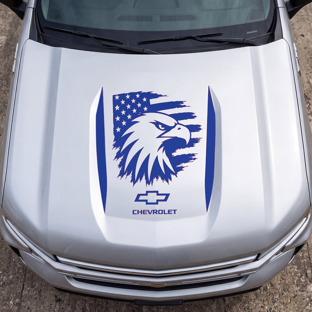 Hood Panel Decal/Sticker - Proud American Eagle Head Graphic Decal Graphic Kit - For Chevrolet Silverado 2019-2024 - Premium Vinyl
