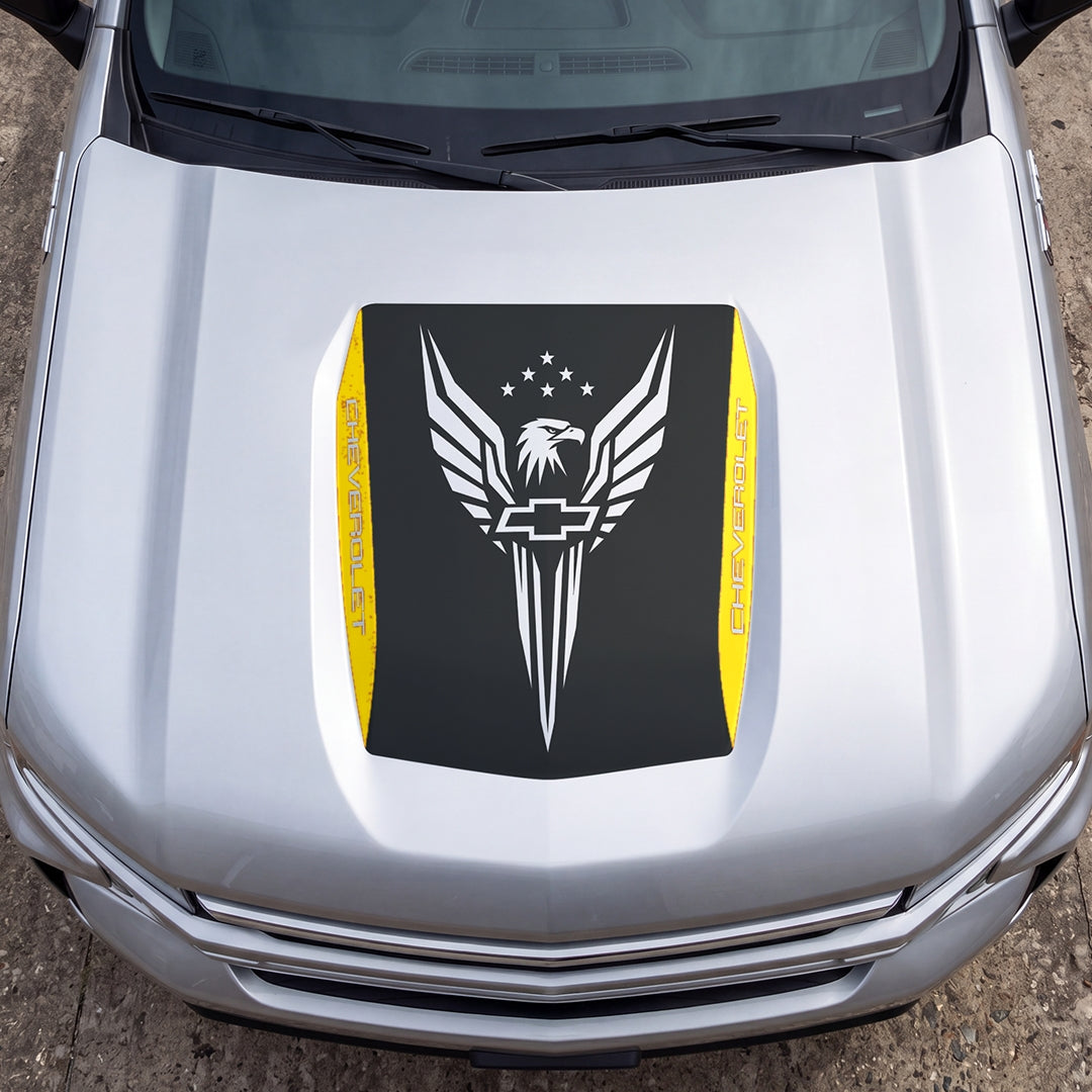 Hood Panel Decal/Sticker - Eagle Wings with Stars Graphic Decal Graphic Kit - For Chevrolet Silverado 2019-2024 - Premium Vinyl