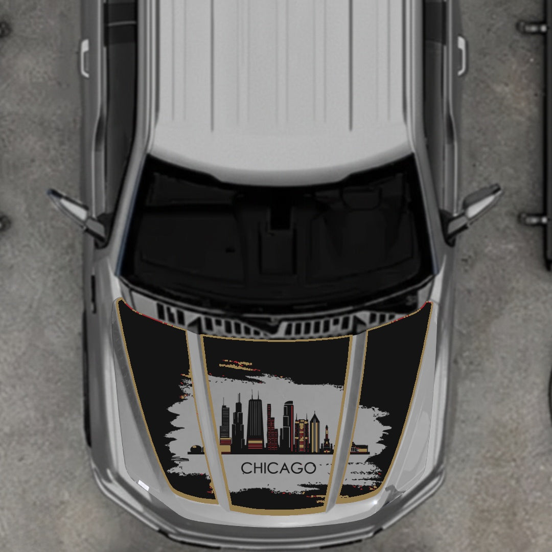 Hood Panel Decal/Sticker - Chicago - Cut - Border Graphic Kit - For Ford F-150 2020-2026 - Premium Vinyl