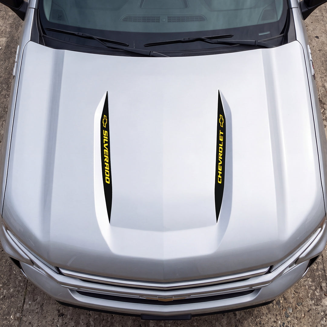 Hood Panel Decal/Sticker - Double Sided Stripes Style 4 Graphic Decal Graphic Kit - For Chevrolet Silverado 2019-2024 - Premium Vinyl