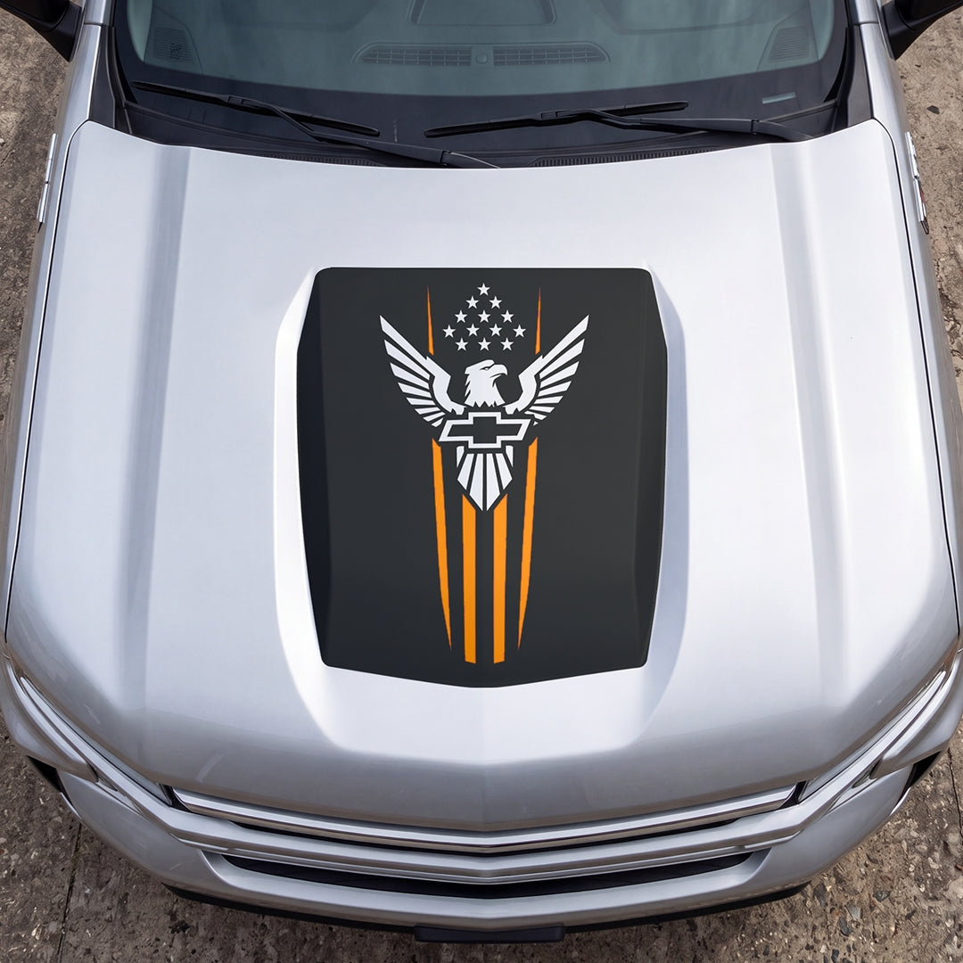 Hood Panel Decal/Sticker - Eagle with Stars Graphic Decal Graphic Kit - For Chevrolet Silverado 2019-2024 - Premium Vinyl