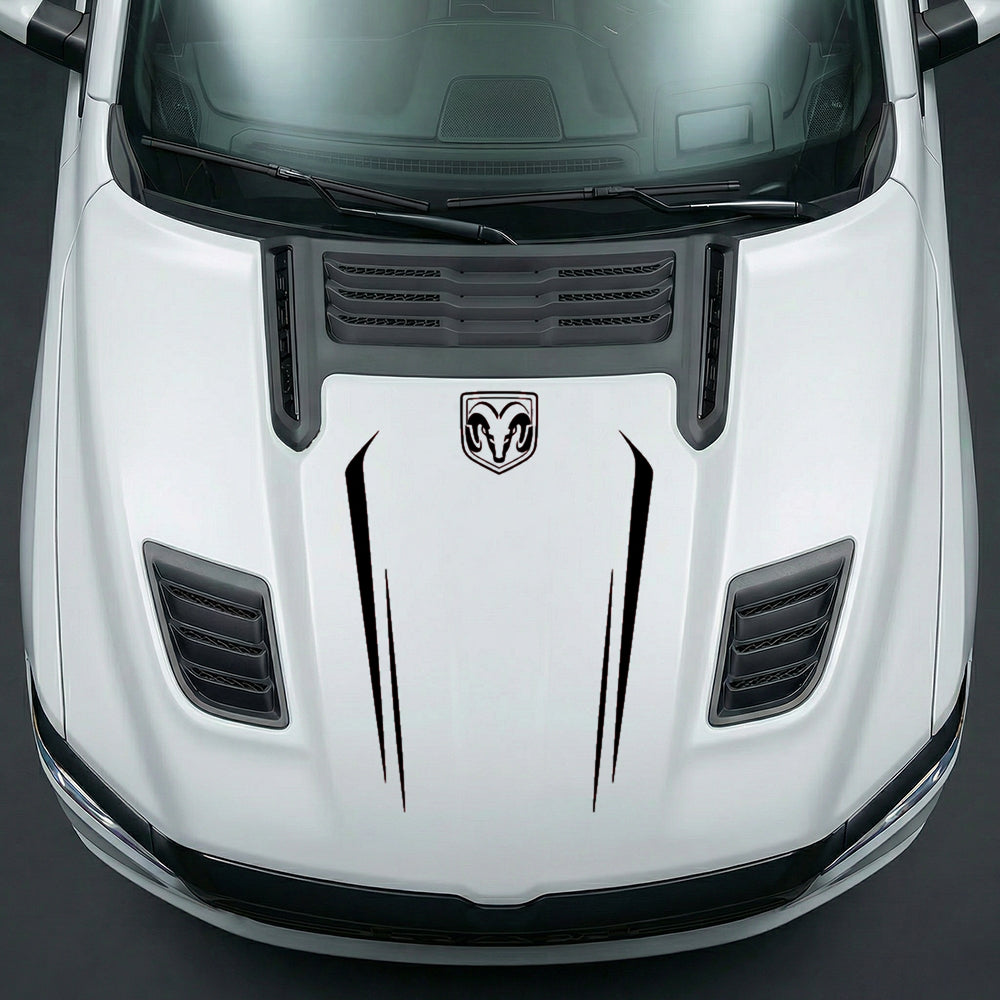 Hood Panel Decal/Sticker - Sleek Spear Cutout U-Shape with RAM Logo - Cut Graphic Kit - For Dodge Ram 2019-2025 - Premium Vinyl