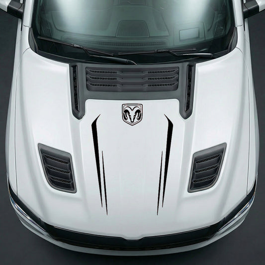 Hood Panel Decal/Sticker - Sleek Spear Cutout U-Shape with RAM Logo - Cut Graphic Kit - For Dodge Ram 2019-2025 - Premium Vinyl