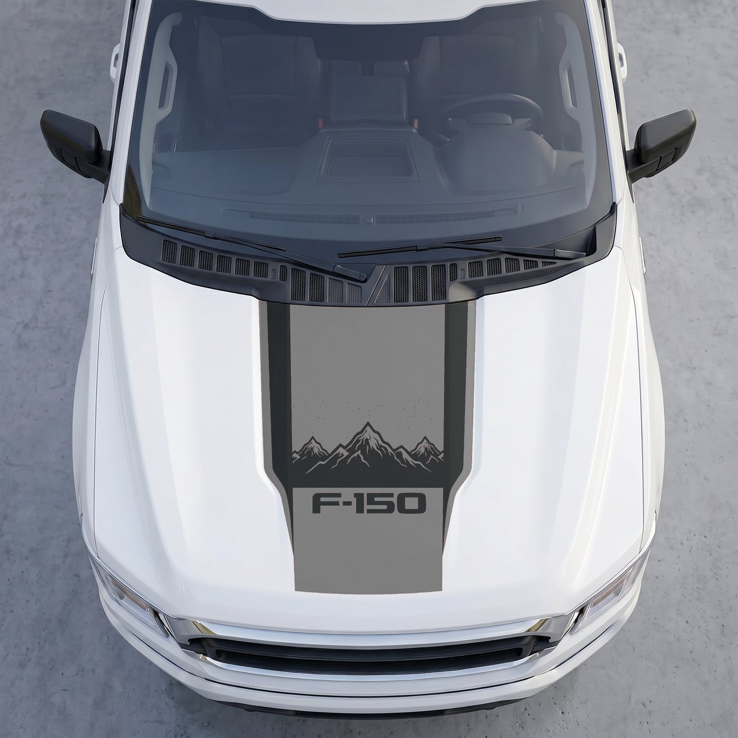 Hood Panel Decal/Sticker - Landscape Mountain Peak Hood Decal – Center Matte Black Stripe Vinyl Wrap Graphic Kit - For Ford F-150 F150 2015-2020 - Premium Vinyl