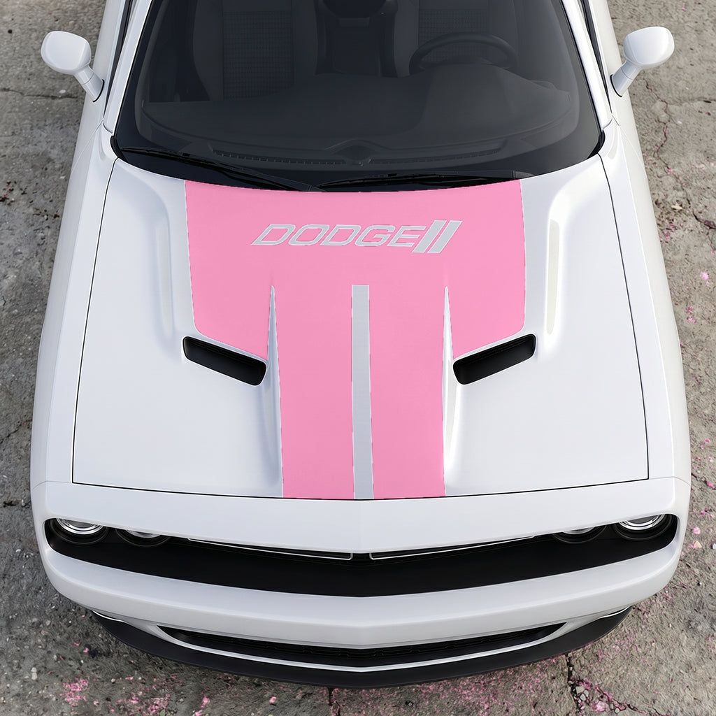 Hood Panel Decal/Sticker - Minimalist Dual-Band Racing Stripe - Clean Parallel Performance Overlay Graphic Kit - For Dodge Challenger 2015-2024 - Premium Vinyl