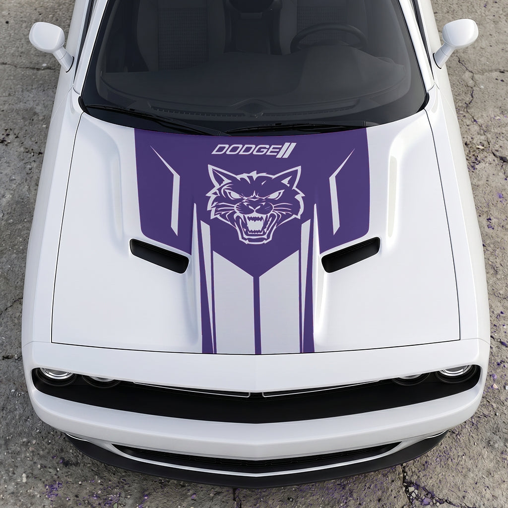 Hood Panel Decal/Sticker - Hellcat Frontal Assault Logo - Symmetrical Side-Accented Graphic Kit - For Dodge Challenger 2015-2024 - Premium Vinyl
